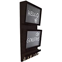 Comfify Rustic 2-Slot Mail Sorter Organizer for Wall with Chalkboard Surface &amp- 3 Double Key Hooks - Wooden Wall Mount…